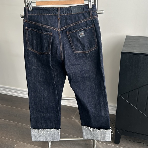 Armani Exchange Hi Waist Cuff Straight Ankle Dark Wash Jeans Women size 27 - Picture 12 of 17